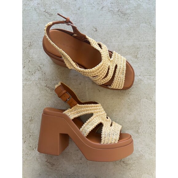 Clergerie Paris Natsu Platform Woven Raffia Block Heel Slingback Sandals Sz 38.5 - Picture 13 of 13